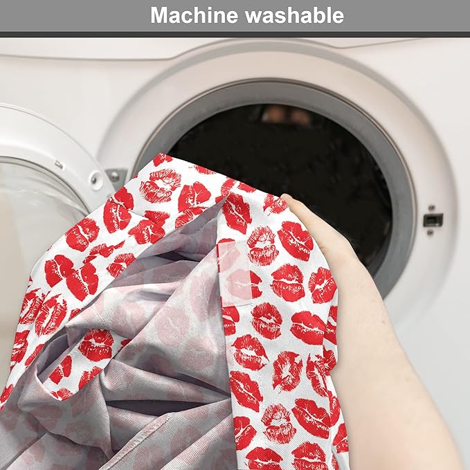 Lunarable Kiss Dog Crate Cover, Rhythmic Make up Red Luscious Lips Lipstick Imprint Illustration, Easy to Use Pet Kennel Cover for Small Dogs Puppies Kittens, 18 Inch, Dark Pink and White