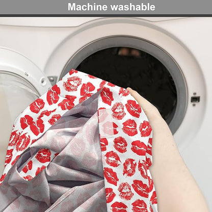 Lunarable Kiss Dog Crate Cover, Rhythmic Make up Red Luscious Lips Lipstick Imprint Illustration, Easy to Use Pet Kennel Cover for Medium Large Dogs, 36 Inch, Dark Pink and White