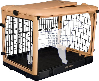 Pet Gear “The Other Door” 4 Door Steel Crate for Dogs/Cats with Garage-Style Door, Includes Plush Bed + Travel Bag, No Tools Required, Beige