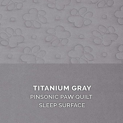 Furhaven Memory Foam Dog Bed for Large/Medium Dogs w/ Removable Bolsters & Washable Cover, For Dogs Up to 55 lbs - Pinsonic Quilted Paw L Shaped Chaise - Titanium, Large