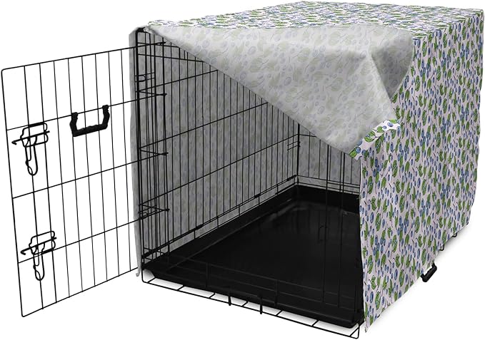 Lunarable Berries Dog Crate Cover, Cartoon Style Layout of Blueberries and Leaves Blooming on Branches, Easy to Use Pet Kennel Cover for Cats & Medium Dogs, 24 Inch, Pale Mauve Green