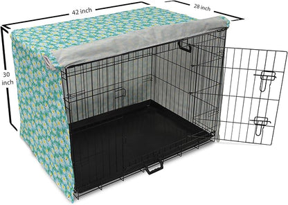 Lunarable Yellow and Blue Dog Crate Cover, Meadow Art Pattern with Ladybirds and Chamomile Daisy Blossoms, Easy to Use Pet Kennel Cover for Medium Large Dogs, 42 Inch, Aqua White Marigold