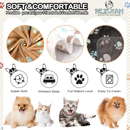 Rezutan Upgraded Dog Blankets for Medium Dogs, 3 Pack Dog Cat Blankets Washable, Soft Pet Mat Throw Cover for Kennel Crate Bed, Cute Paw Pattern, Dog Blanket, Pet Blanket 30"x20"