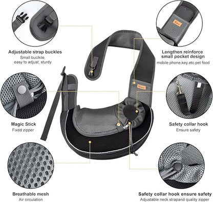 Cuby Pet Sling Carrier for Small Dogs Cats,Drawstring & Zipper Security Hook Triple Designs for Pets' Securty,Breathable Mesh Travel pet Dog Sling Carrier with Adjustable Shoulder Strap (S Black)