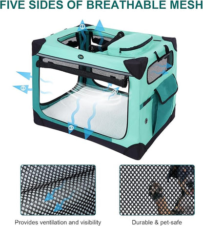 Ownpets Collapsible Dog Crate, 30 inch Portable Travel Dog Crate for Medium Dogs, 4-Door Foldable Pet Kennel with Durable Mesh Windows & Soft Mat