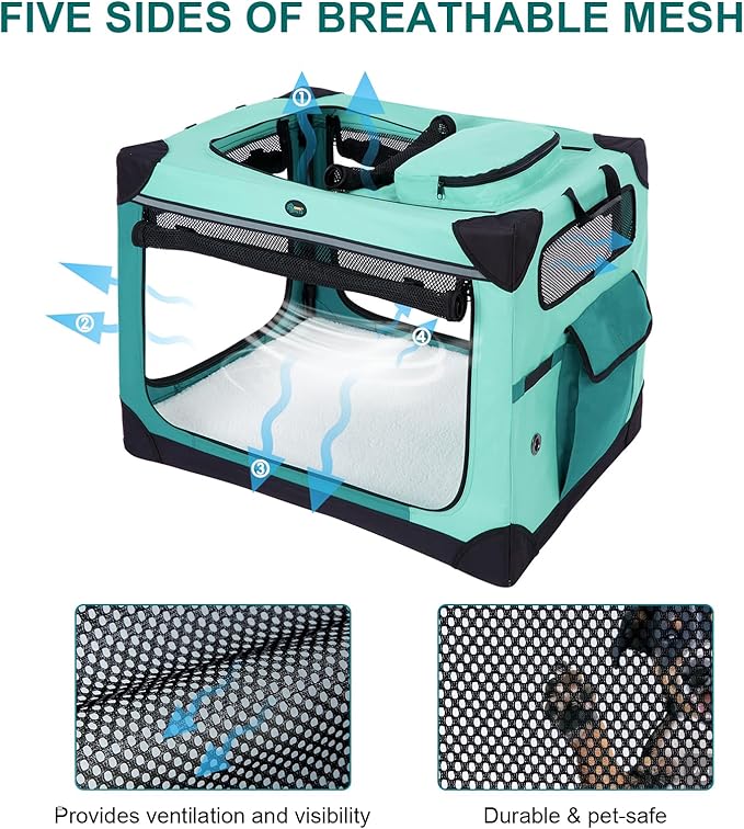 Ownpets Collapsible Dog Crate, 36 inch Portable Travel Dog Crate for Large Dogs, 4-Door Foldable Pet Kennel with Durable Mesh Windows & Double-Sided Soft Mat