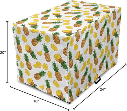 Lunarable Pineapple Dog Crate Cover, Sliced in Half Ananas Exotic Fruit Rhythmic Retro Look Print, Easy to Use Pet Kennel Cover for Cats & Medium Dogs, 24 Inch, Mustard Fern Green