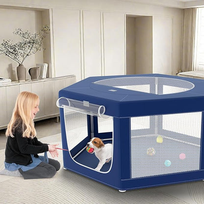 Hexagonal Dog playpen, 45Inch Soft Puppy Playpen with 600D Oxford Fabric, Stable Structure with Thickend Stainless Steel Tubes, 25.6 Inch Height Pet Playpen for Small Dogs and Small Animals