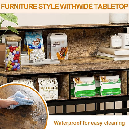 KEIKI 43" Large Dog Crate End Table, Wooden Heavy Duty Crate with Divider, Rustic Brown Indoor Furniture for Large Dogs (43.3" L x 27.6" W x 42.5" H)