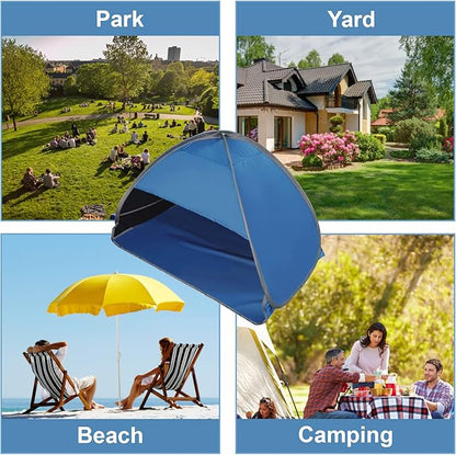 Pop Up Beach Sun Tent, 1 Pack Foldable Pop Up Beach Tent Sun Shelter for Anti-UV Windproof Face Head Shade Protection Tent for Outdoors Camping Picnic Beach, Black Glue Blue L