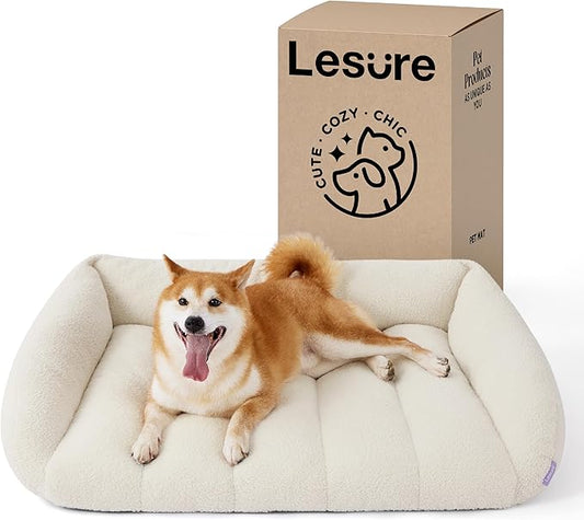 Lesure Orthopedic Dog Bed Sofa for Large Dogs, Waterproof Dog Couch with Removable Washable Cover, Cute Aesthetic Pet Sofa Couch with Egg Crate Foam(35" x 25" x 10.5", Cream)