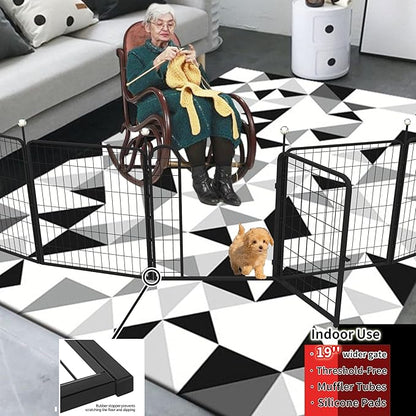 Dog Play Pen Indoors/Outdoor,32'' Portable Dog Crates with Easy-Carry Straps,12 Panels Dogs Pen Play Pen for Medium/Large Dogs,Rustproof Metal Pet Playpen for Camping RV Yard (with Two Doors)