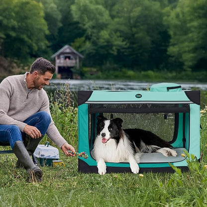 Ownpets Collapsible Dog Crate, 36 inch Portable Travel Dog Crate for Large Dogs, 4-Door Foldable Pet Kennel with Durable Mesh Windows & Double-Sided Soft Mat