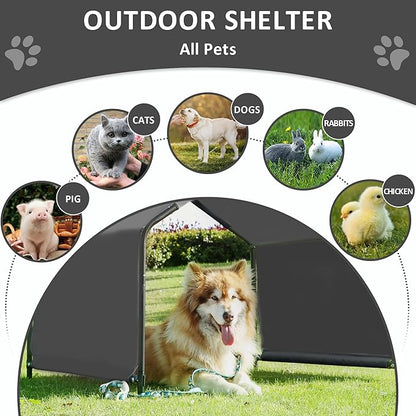 Dog Shade Shelter Outdoor Deep Grey Tent for Large Medium Dogs, 4'x4'x3' Outside Sun Rain Canopy Pet House for Cats Pigs Livestock with Waterproof Roof Ground Nails
