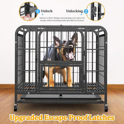 Dog Crates for Medium Dogs 37 inch, Heavy Duty 10-Gauge Steel Dog Kennel Indoor Escape Proof, Wire Cage for High Anxiety or Arthritic Dogs Comfortable with Lockable Wheels, Bottom Tray Easy to Clean