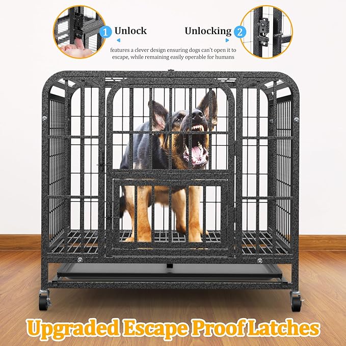 Metal Dog Crate for Small Medium Dogs 31 inch, Heavy Duty 10-Gauge Steel Dog Kennel Indoor Escape Proof, Wire Cage for High Anxiety or Arthritic Dogs Comfortable with Lockable Wheels, Bottom Tray