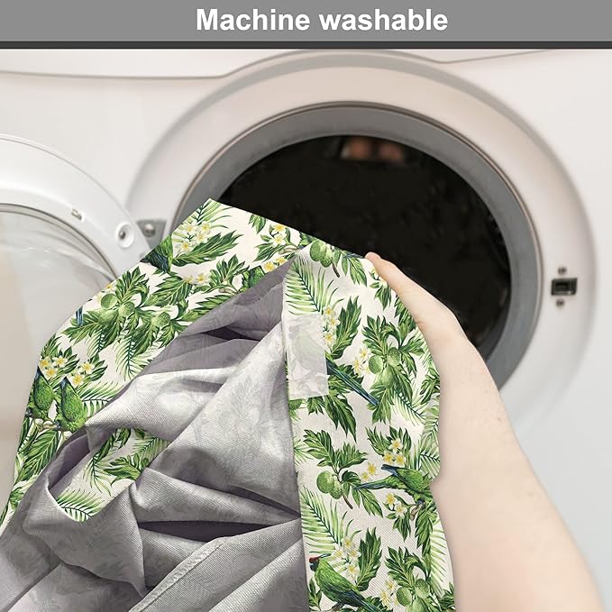 Lunarable Green Dog Crate Cover, Exotic Tropic Pattern with Palm Leaves Breadfruits Plumeria Flowers and Parrots, Easy to Use Pet Kennel Cover for Medium Large Dogs, 48 Inch, Lime Green Cream