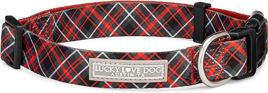 Lucky Love Dog, Beautiful Evergreen Dog Collar, Vivid Berry Plaid Dog Collar for Boy and Girl Dogs - (Small, Heywood Collar)