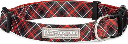 Lucky Love Dog, Beautiful Evergreen Dog Collar, Vivid Berry Plaid Dog Collar for Boy and Girl Dogs - (Extra Small, Heywood Collar)