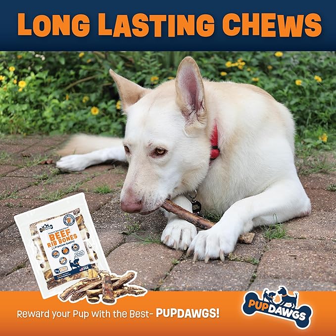 Single Ingredient Dog Bones - Made in USA – 8-10” Beef Rib Bones - Natural Dog Bones for Aggressive Chewers - from USDA Inspected Beef - Hickory Smoked - Individually Wrapped (8 Piece Pack)