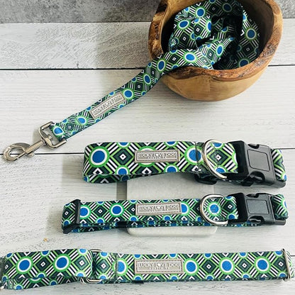 Lucky Love Dog Patterned Dog Collar - Adjustable, Durable, Soft Webbing, & Comfortable Dog Collar for Male and Female Dogs - Cool Dog Collar in Leo Pattern with Strong Buckle, Large Size
