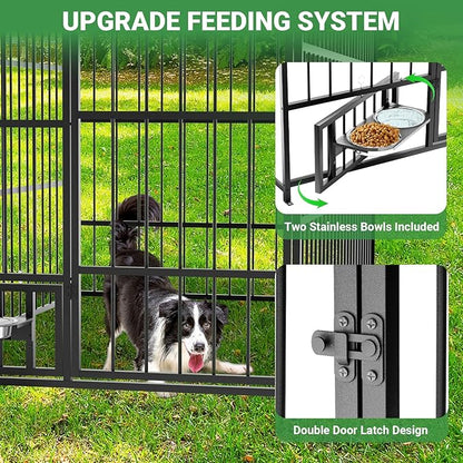 Outdoor Dog Kennel - 6.6 x 3.9 x 5.9 ft Outside Dog Kennel with Roof,Large Dog Outdoor Kennel with Rotating Feeding Bowls for Medium Small Dogs