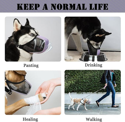 Mayerzon Dog Muzzle, Patented Mesh Soft Muzzle for Large Medium Small Dogs for Scavenging Grooming Biting Chewing, Breathable Reflective Doberman Husky Muzzle with Collar for Labrador Retriever Poodle