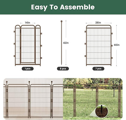 Gardner Pet Dog Playpens, 40" H 8 Panels Dog Pen Outdoor/Indoor Dog Fence Exercise Pen for Small/Medium/Large Dogs, Foldable Pet Play Yard Gate with Gravity Automatic Lock, Pet Playpen, Brown