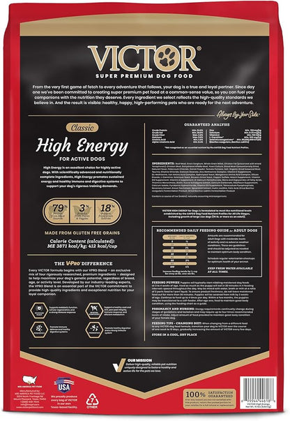 Victor Super Premium Dog Food – High Energy Dry Dog Food for Active Dogs – Gluten Free Dog Food with Beef and Chicken Meal Proteins for Sporting Dogs – All Breeds and All Life Stages, 15 Lb