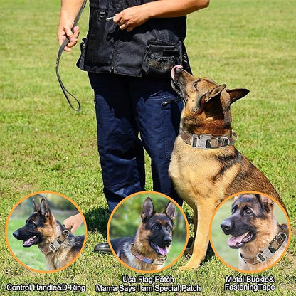 KCUCOP Tactical Dog Collar - Heavy Duty Dog Collar with Handle and Metal Buckle, Military Thick Dog Collars for Medium and Large Dogs(Upgrade Camo-XL, 2 Patches)