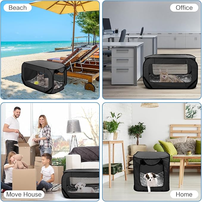 37 Inch Collapsible Dog Crate with Mat Liner Pop up Dog Kennel Waterproof Portable Car Seat Kennel Travel Crate for Pet Indoor Outdoor Cat Bed Collection(Black)