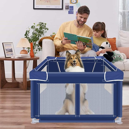 Puppy PlayPen 47x47x32 Inch, Dog Playpen with Gate for Puppies, Small and Medium Dogs, Pet PlayPen for Outdoors & Indoors, Tear Resistant Fabric