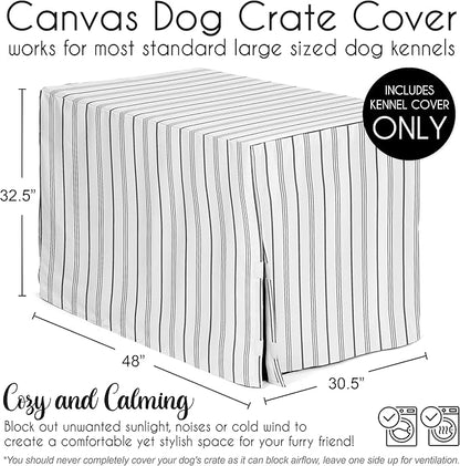 Sweet Jojo Designs White and Grey Stripe Dog Crate Cover – Kennel Covers for 48 Inch Pet Cage Large - Neutral Contemporary Modern Pinstriped Minimalist Gray