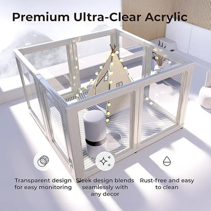 Clear Acrylic Plastic Dog Playpen Indoor,for Puppy Cat Rabbit Ferret Transparent Pet Pen,Easy Assemble Enclosure,Preferable for Small Dogs (8 Panels (White))