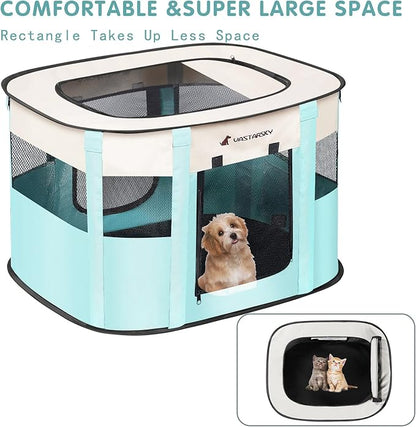 Foldable Pet Playpen,Cat Puppy Playpen,Portable Dog Cage Soft Portable Exercise Kennel Tent,Puppy Kitten Pen Indoors/Outdoors Pet Tent Fence (Large(36"*28"*23"), Green)