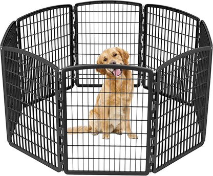 IRIS USA Dog Playpen, 8-Panel 34" Pet Playpen, Puppy Playpen, Indoor/Outdoor Dog Pen, 63 x 63 x 34, Foldable, Customizable, Black