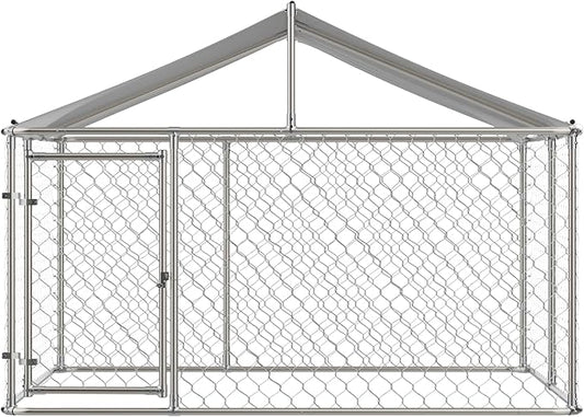Large Outdoor Dog Kennel, Heavy Duty Galvanized Steel Dog Enclosure, Chicken Coop w/Waterproof UV-Resistant Cover, Lockable Door Chain Link for Small & Large Pets, Backyard (118" L x 118" W x 71" H)