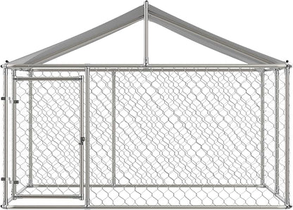 Outdoor Dog Enclosure,Heavy Duty Dog Kennel House Mesh Outside,Galvanized Chain Link Dog Run with Roof,Dog Cage Large Dogs,Dog Pen,Pet Kennel W/Waterproof Anti-UV Cover&Secure Lock for Large Dog