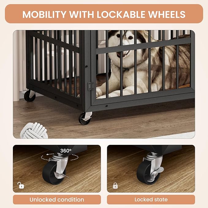 NicBex Dog Crate Furniture Dog Cage with Side Doors Opening, Dog Kennels for Inside Space, Wooden Dog Crate with Iron Doors and Lift Top for Medium and Small Dogs, Rustic Brown