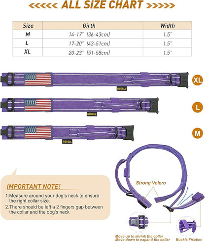 AUBELL Reflective Dog Collar, Tactical Dog Collar Adjustable Military Collar Nylon K9 Collars with Control Handle and Heavy Duty Metal Buckle for Small Medium Large Dogs, with 2 Patches (Purple, XL)