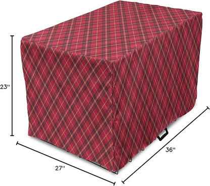 Lunarable Buffalo Plaid Dog Crate Cover, Rhombus Check Pattern with Warm Colored Pattern, Easy to Use Pet Kennel Cover for Medium Large Dogs, 36 Inch, Dark Coral Charcoal Grey