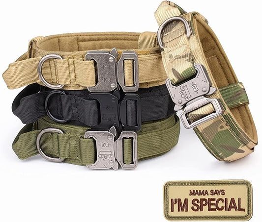 Tactical Dog Collar - KCUCOP Military Dog Collar with Handle - K9 Tactipup Thick Adjustable Heavy Duty Dog Collars for Medium and Large Dogs(Black-L)