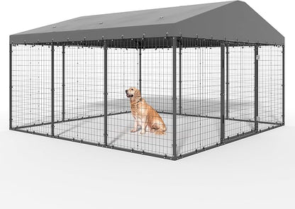 Kurapika Large Outdoor Dog Kennel, Heavy Duty Dog Cage with Waterproof Roof, Galvanized Steel Dog Fence with Double Secure Lock for Patio & Garden (118" L x 118" W x 70.9" H)