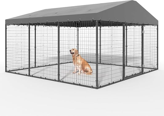 Kurapika Large Outdoor Dog Kennel, Heavy Duty Dog Cage with Waterproof Roof, Galvanized Steel Dog Fence with Double Secure Lock for Patio & Garden (118" L x 118" W x 70.9" H)
