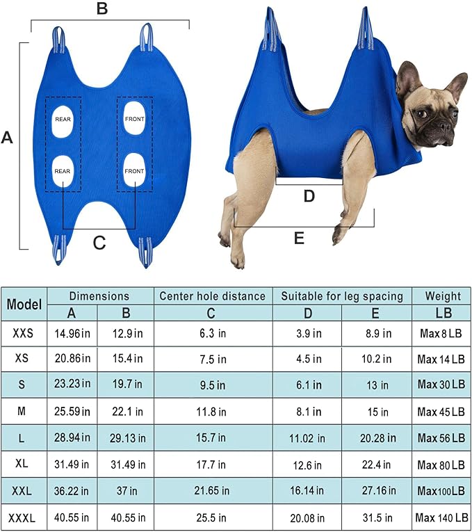 10 in 1 Dog Pet Grooming Hammock Harness with Nail Clippers/Trimmer, Nail File,Dog Nail Hammock, Dog Grooming Sling for Nail Trimming/Clipping (XXXL/Under 130lb, Blue)