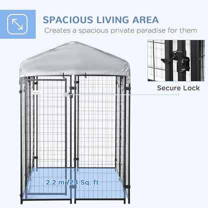 PawHut Outdoor Dog Kennel with Roof, 6' x 4' x 6' Heavy Duty Welded Wire Dog Playpen Enclosure with Escape-Proof Lock, UV-Resistant & Waterproof Cover, for Large Dogs, Silver