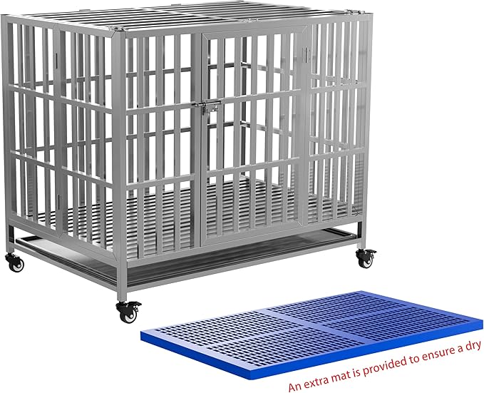 Collapsible Stainless Steel Dog Crate, 30" 37" 42" 48" Sizes, Lockable Wheel, with Tray, Stackable, Heavy Duty, Divider, Indoor and Outdoor (37in)