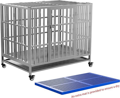 Collapsible Stainless Steel Dog Crate, 30" 37" 42" 48" Sizes, Lockable Wheel, with Tray, Stackable, Heavy Duty, Divider, Indoor and Outdoor (37in)