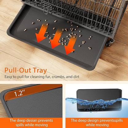 2024 New Dog Crate Furniture, 32.5" Medium-Sized Dog Crate with Dual Access, Interior Style Boost, Seamless Cleaning, Robust & Mobile Design for The Modern Pet, Rustic Gray