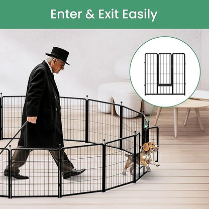 HealSmart Dog Playpen 24 Inch 8 Panels, Heavy Duty Metal Portable Pet Playpen Indoor Outdoor for Camping, Yard, RV, Garden Fence, Privacy Patio, Black